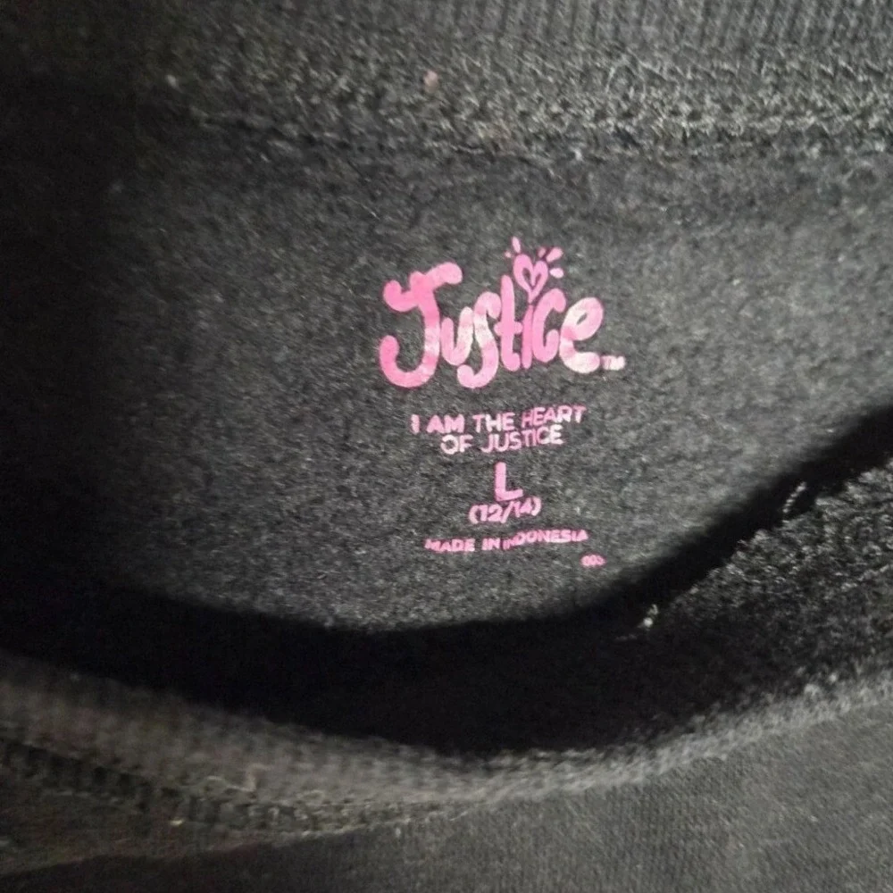 Justice Sweatshirt Pullover Top‎ Comfy Casual Black Graphic Logo Girls L